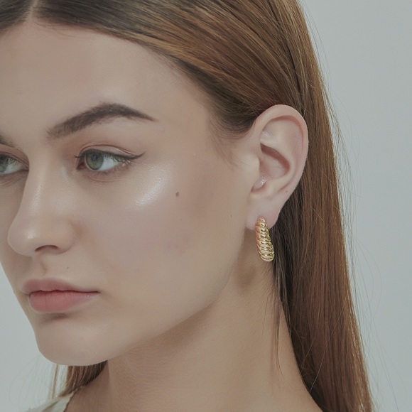 18K Gold Plated Croissant Hoop Earrings - Picture 9 of 9